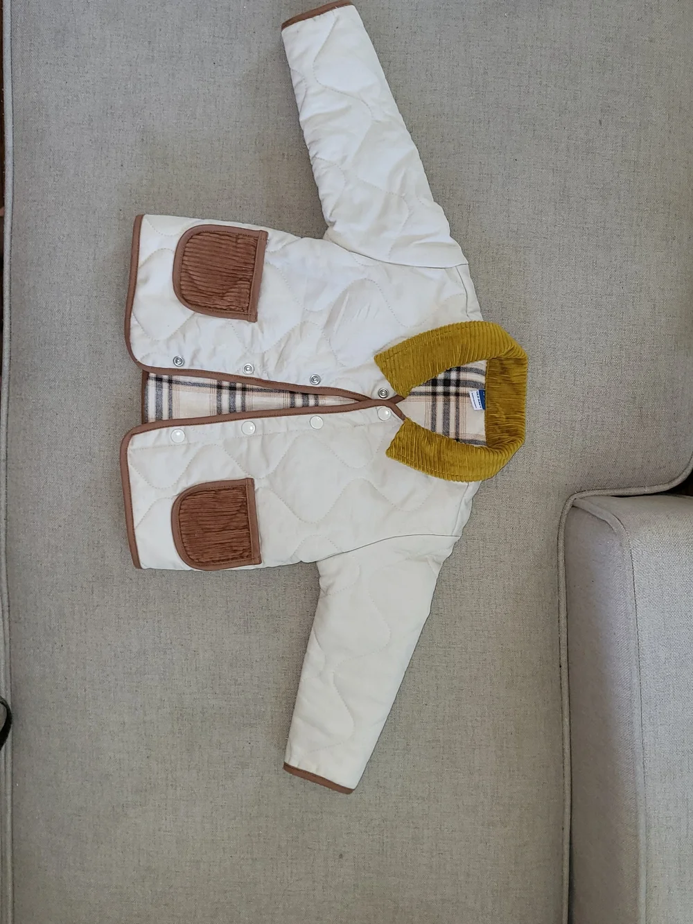 Old Navy Cream Plaid Shirt with Mustard Corduroy Collar